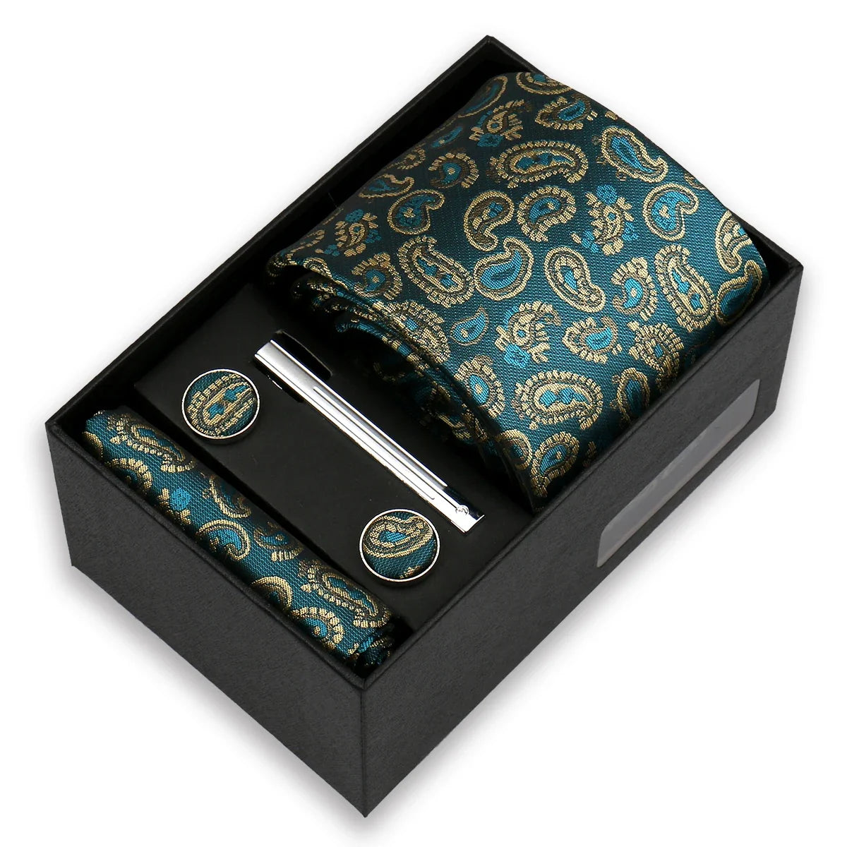 Men's Tie & Cufflink Gift Set - 8cm Necktie Handkerchief Clip Box for Formal Business Suits