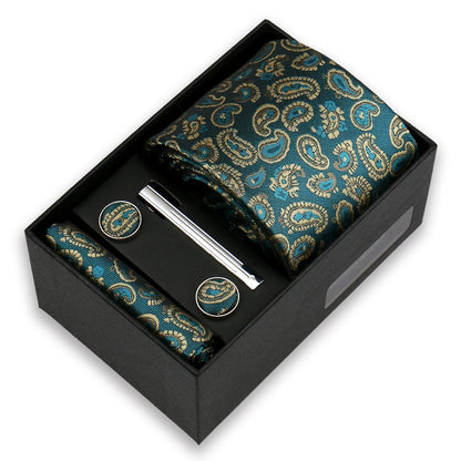 Men's Tie & Cufflink Gift Set - 8cm Necktie Handkerchief Clip Box for Formal Business Suits