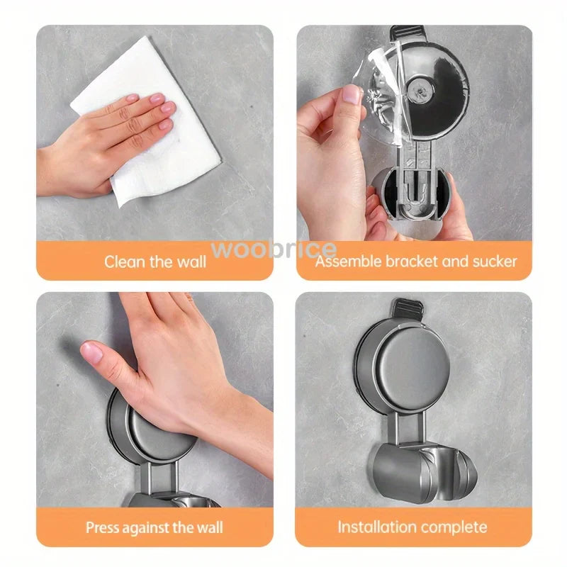 360° Adjustable Shower Head Support – Suction Cup Holder with Plating for Bathroom Wall Mount and Shower Rail