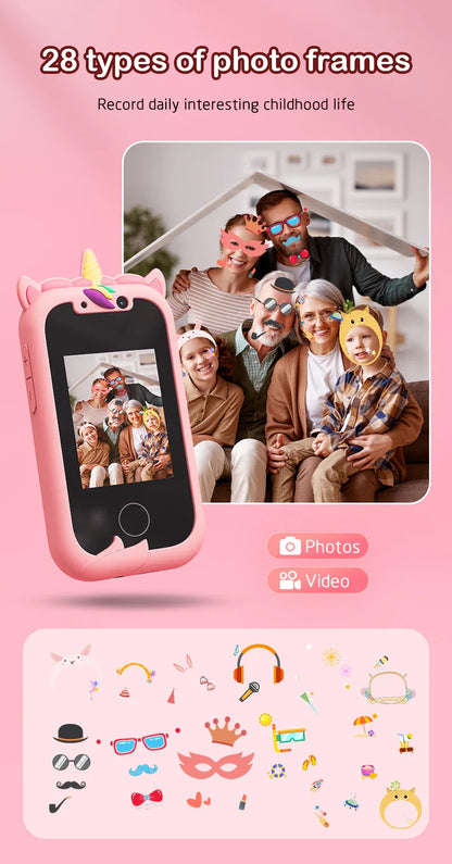 Children's Educational Phone Toy – Musical Unicorn Baby Mobile with Selfie Camera, 512MB TF Card, Birthday Gift for Babies