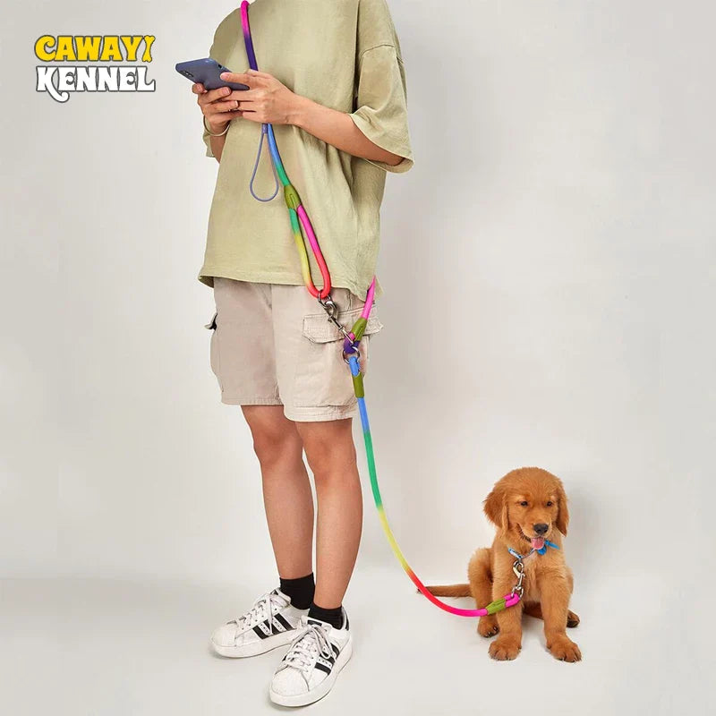 CWAYI KENNEL Reflective Nylon Dog Leashes: Hands-Free Running Traction Rope for Small to Large Dogs - Pet Chain Leads
