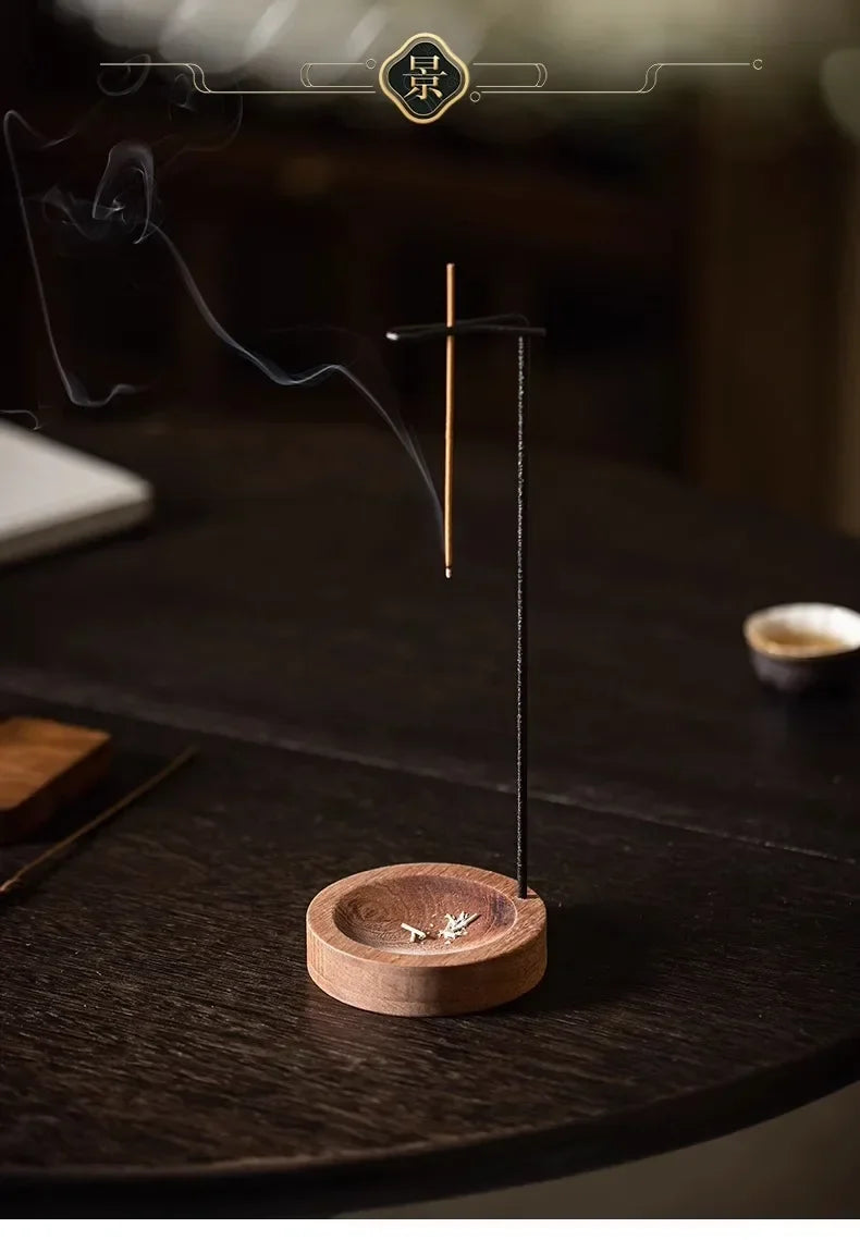 Creative Upside Down Incense Burner - Wooden Round Stick Holder & Tray for Bedroom, Home & Yoga Decoration