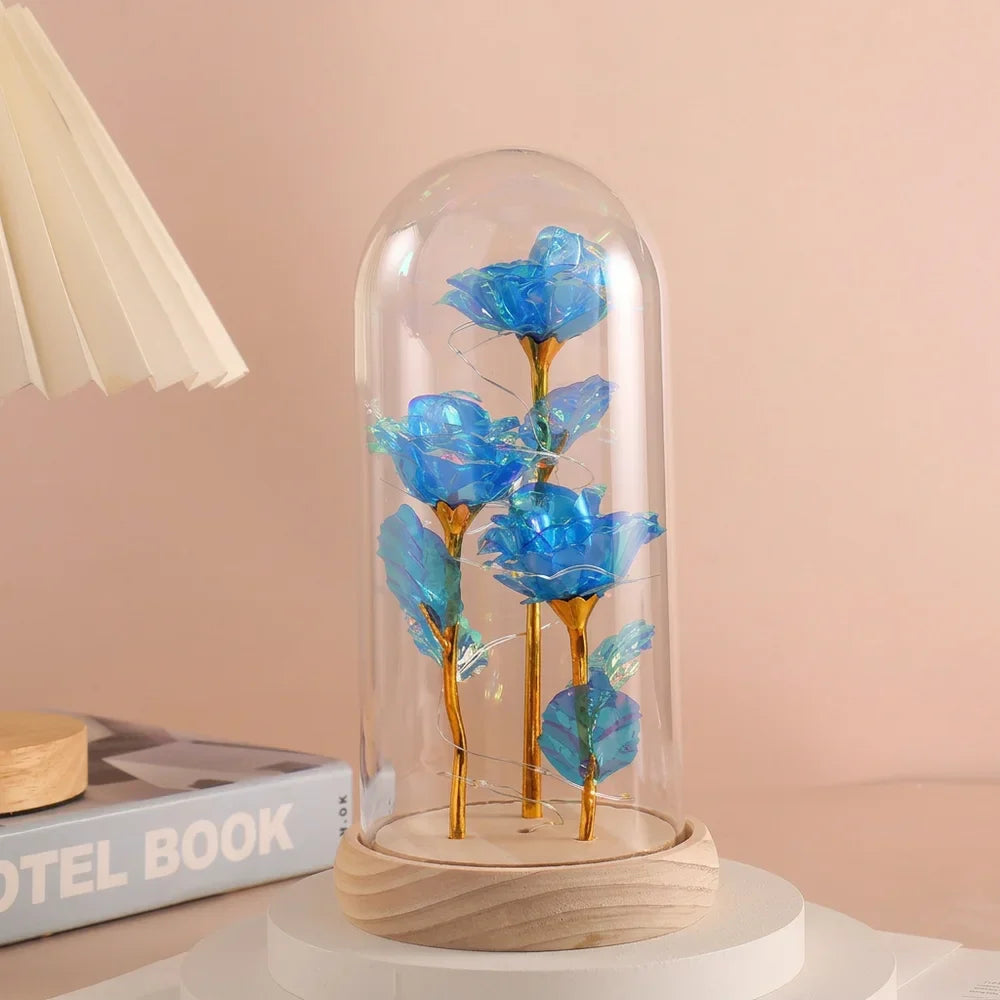 LED Eternal Rose Gift - 24K Gold Foil Flower with Glass Dome Light for Valentine’s Day, Wedding & Special Occasions