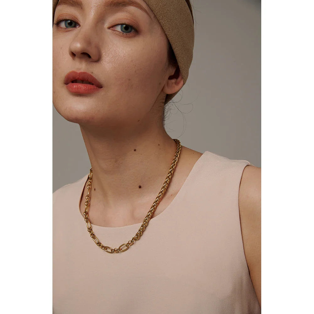 Yhpup 316L Stainless Steel Chunky Chain Necklace – Gold Glossy Statement Collar Necklace for Women Jewelry Gift