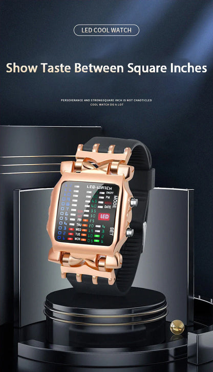 Men’s LED Crab-Style Watch — Creative Luminous Binary Electronic Waterproof Multi-Function Wristwatch