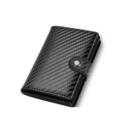 Carbon Fiber RFID Pop-Up Metal Wallet for Men – Slim Minimalist Credit Card Holder Black Purse