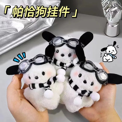Kawaii Sanrio Pilot Pochacco Plushie Keychain, Instagram Style Bag Hanging Plush Doll, Schoolbag Puppy Pendant, Children’s Gift