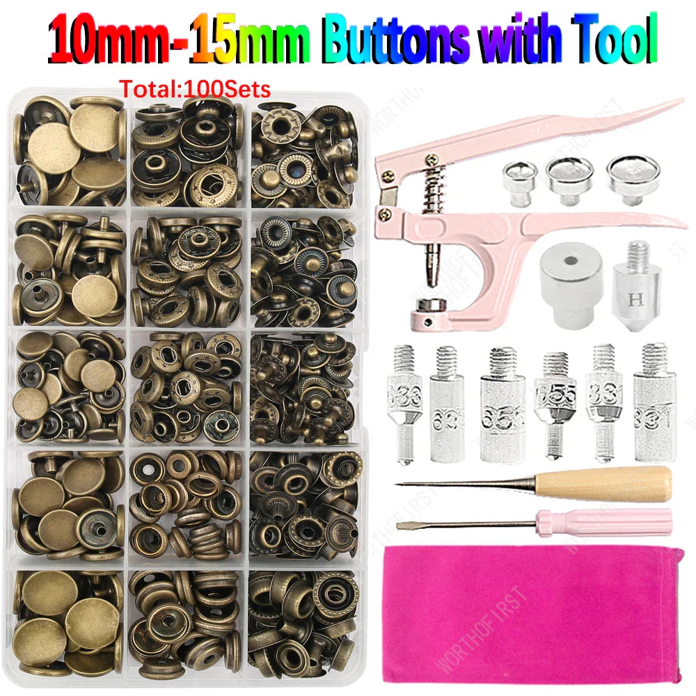 Metal Snap Fasteners Button Kit with Installation Pliers – Sewing Accessories for Jackets, Clothing & Leather Craft