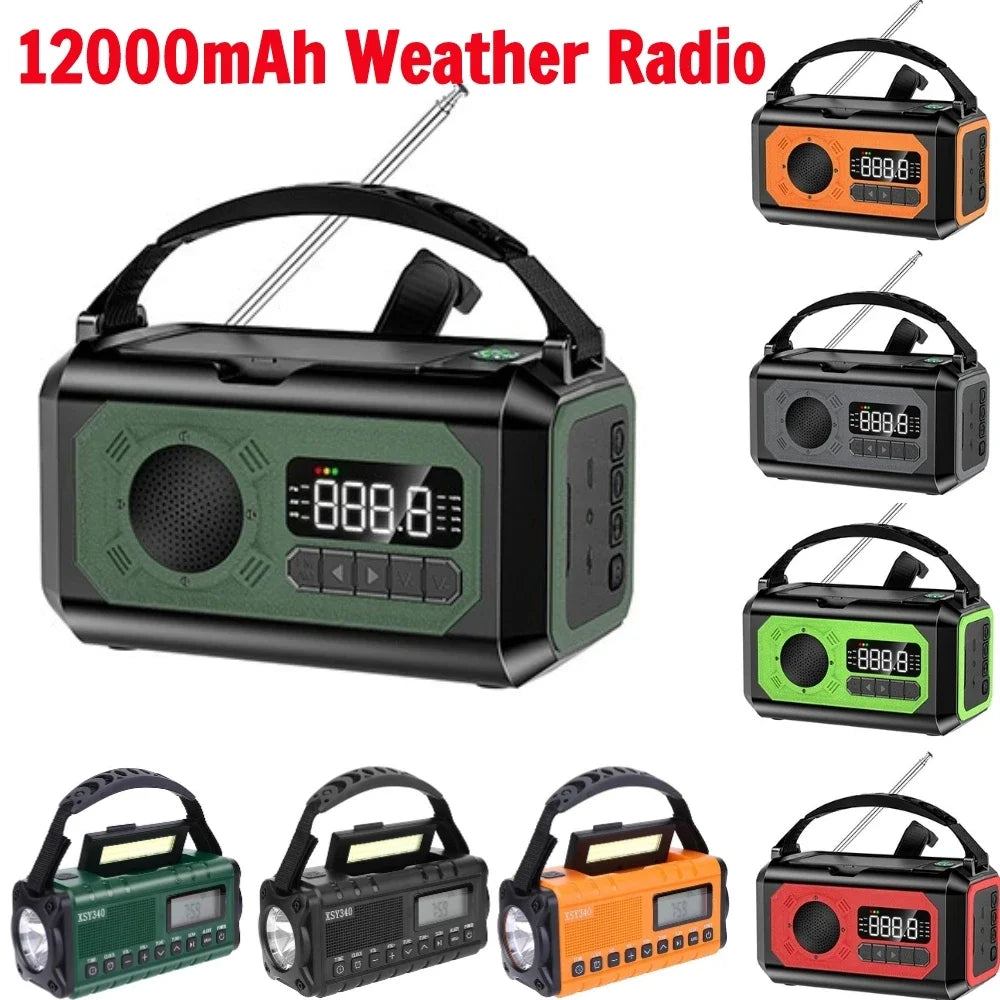 12000mAh AM/FM/NOAA Weather Radio – Solar Hand Crank Portable Emergency Radio with 2 Solar Panels, Reading Lamp for Camping