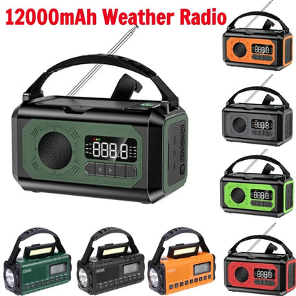 12000mAh AM/FM/NOAA Weather Radio – Solar Hand Crank Portable Emergency Radio with 2 Solar Panels, Reading Lamp for Camping