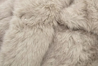 TRAF 2024 Women's Cropped Faux Fur Jacket – Chic Lapel Collar, Long Sleeve, Front Snap-Button Thick Coat
