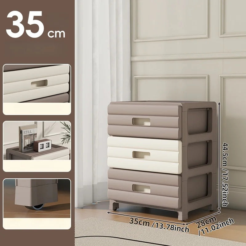 13.78" Wide Rolling Drawer Storage Cabinet — 3-6 Tier Mobile Organizer with Wheels, Gray or Brown for Living Room & Bedroom