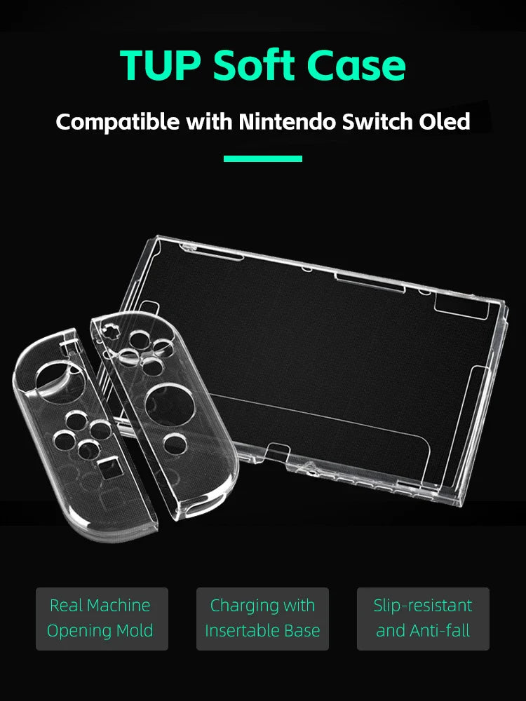 Data Frog TPU Transparent Protective Case for Nintendo Switch OLED - Clear Frame Protector Shell for Game Console Accessories