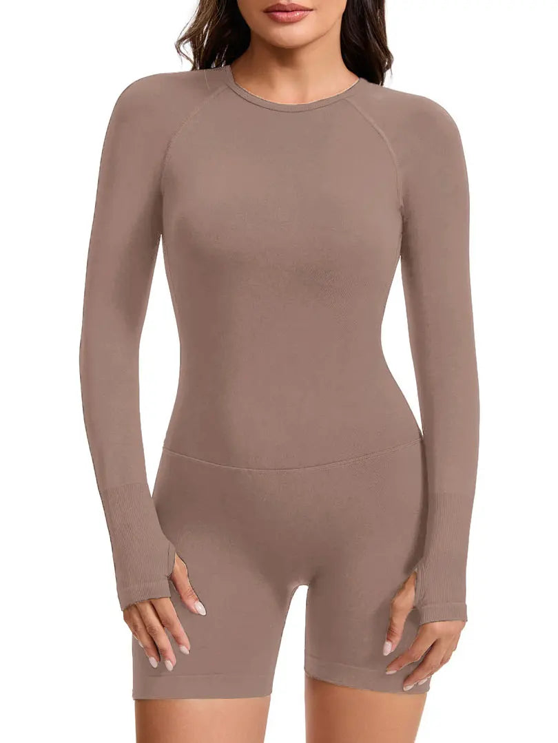 NCLAGEN Women’s Impact Long Sleeve Yoga Jumpsuit – One-Piece Fitness Playsuit, Backless Gym Workout Sportswear Bodysuit