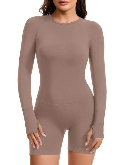 NCLAGEN Women’s Impact Long Sleeve Yoga Jumpsuit – One-Piece Fitness Playsuit, Backless Gym Workout Sportswear Bodysuit