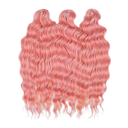 FASHION IDOL 24" Deep Wave Crochet Hair - 3-Piece Synthetic Water Wave Braiding Extensions, Ombre Rainbow Twist Hair
