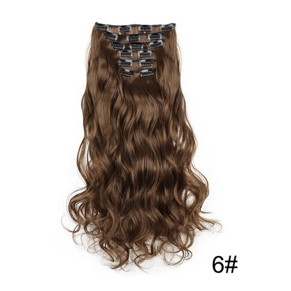 24-Inch 16 Clips-in Hair Extensions – Long Straight Synthetic Blonde & Black Hairpieces, Heat Resistant for Daily Use
