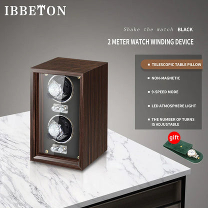 IBBETON Luxury Wood Watch Winder – High-End Automatic Watch Box (2/4/6 Slots) with Mabuchi Mute Motor & Storage Cabinet