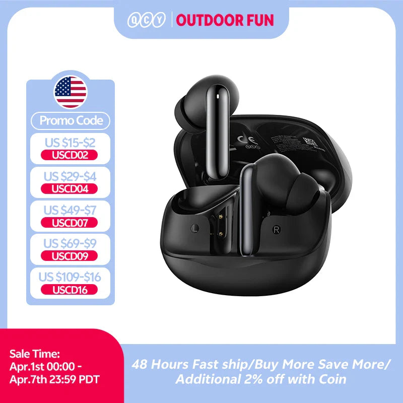 QCY Melobuds N50 Wireless Earphones – Bluetooth 5.4, ANC, 6-Mic Clear Call, Multipoint Connection Earbuds