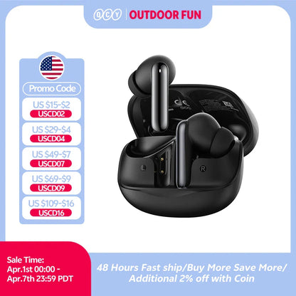 QCY Melobuds N50 Wireless Earphones – Bluetooth 5.4, ANC, 6-Mic Clear Call, Multipoint Connection Earbuds
