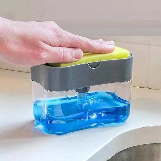 Kitchen Dish Soap Dispenser with Sponge Holder - Liquid Soap Pump for Convenient Cleaning, Sponge Caddy
