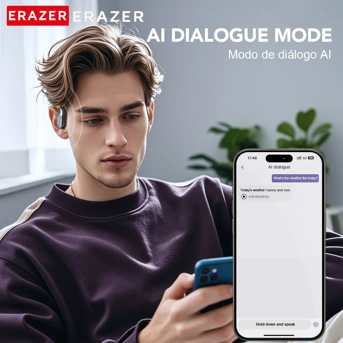 ERAZER XF31 AI Translator Earphones - Bluetooth Translation Earbuds, Sleep ASMR Headset, DIY APP, Wireless Open-Back Headphones