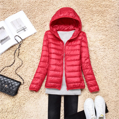 Women’s Lightweight Puffer Jacket - Hooded Packable Down Coat Plus Size 5XL-7XL Spring Autumn Outerwear