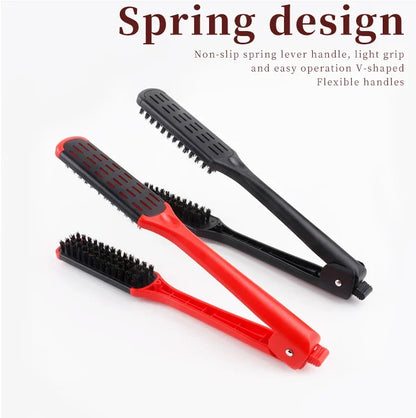 Professional V-Shape Hair Straightener Comb – Nylon Bristles, Double-Sided Styling Brush for All Hair Types