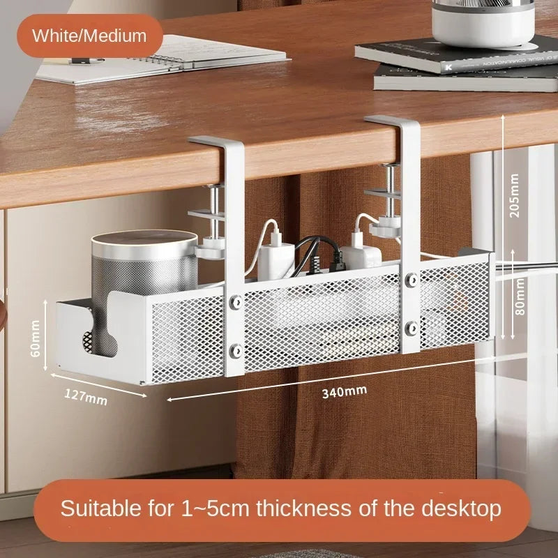 Desk Cord Storage Rack | No Drill Under Desk Cable Organizer | Metal Mesh High Load-Bearing Wire Holder