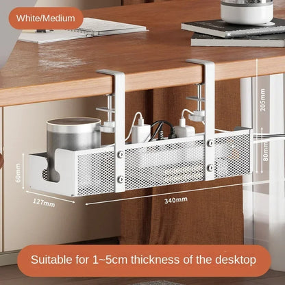 Desk Cord Storage Rack | No Drill Under Desk Cable Organizer | Metal Mesh High Load-Bearing Wire Holder