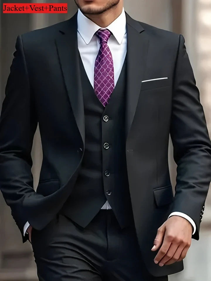 Men's Slim Fit Tuxedo Suit Set - Elegant Black Formal Suit for Weddings, Business & Special Occasions