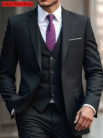 Men's Slim Fit Tuxedo Suit Set - Elegant Black Formal Suit for Weddings, Business & Special Occasions