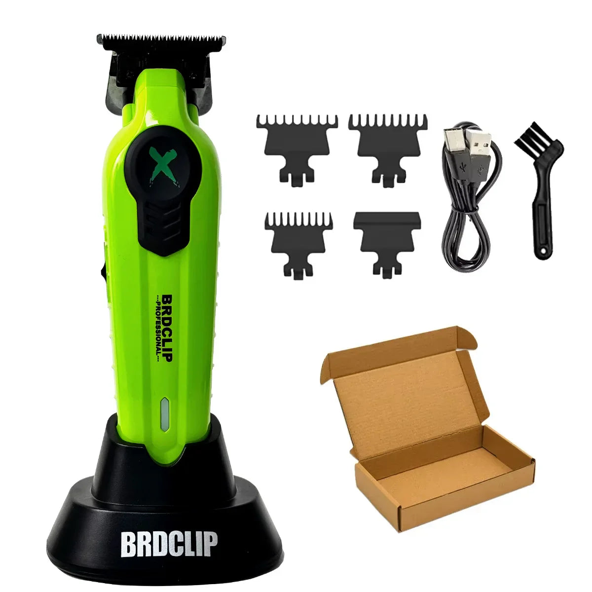 2025 BRDCLIP FA1T Green Professional Hair Trimmer — Barber Carving Electric Clipper with Gradient Finish & Charger Stand