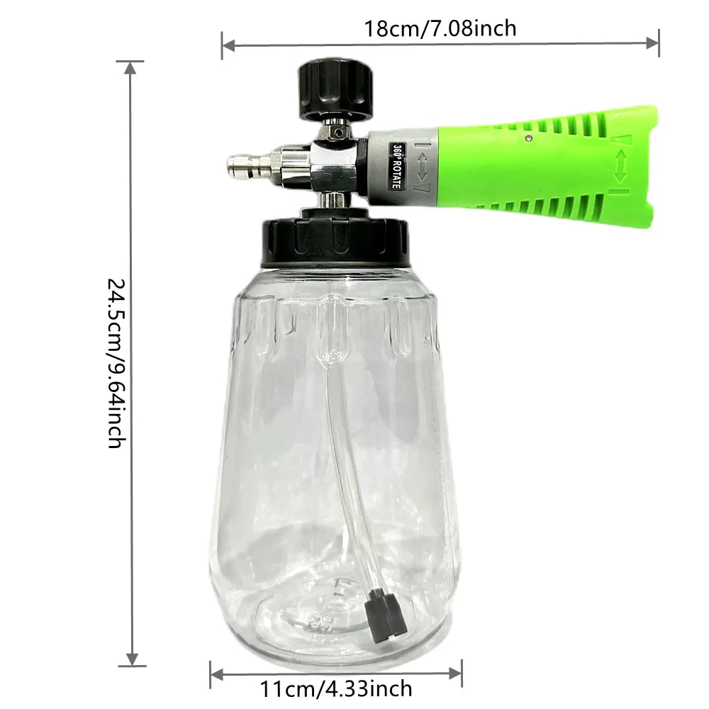 1pc Green Foam Cannon with 1000ml Transparent Bottle: Snow Foam Lance Kit - High Pressure Car Washer Accessory with 1/4 Quick Connect