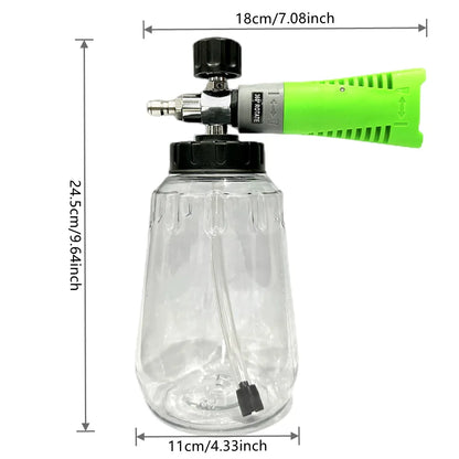 1pc Green Foam Cannon with 1000ml Transparent Bottle: Snow Foam Lance Kit - High Pressure Car Washer Accessory with 1/4 Quick Connect