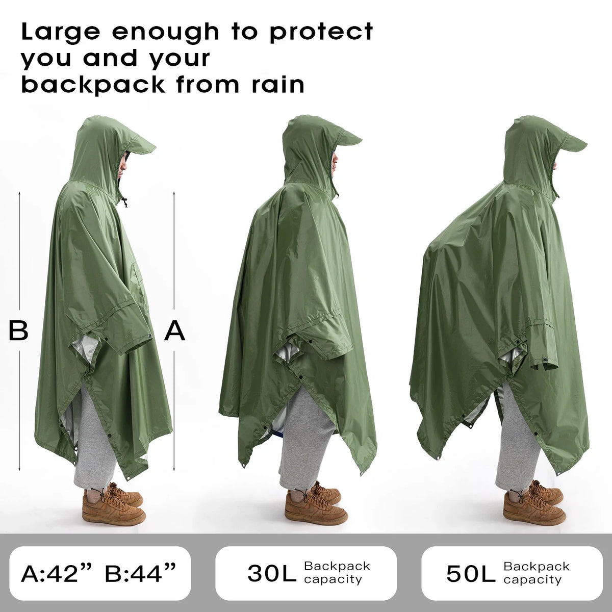 3-In-1 Outdoor Military Raincoat - Waterproof, Multipurpose Men's and Women's Poncho - Motorcycle Rain Gear and Picnic Mat