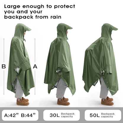 3-In-1 Outdoor Military Raincoat - Waterproof, Multipurpose Men's and Women's Poncho - Motorcycle Rain Gear and Picnic Mat