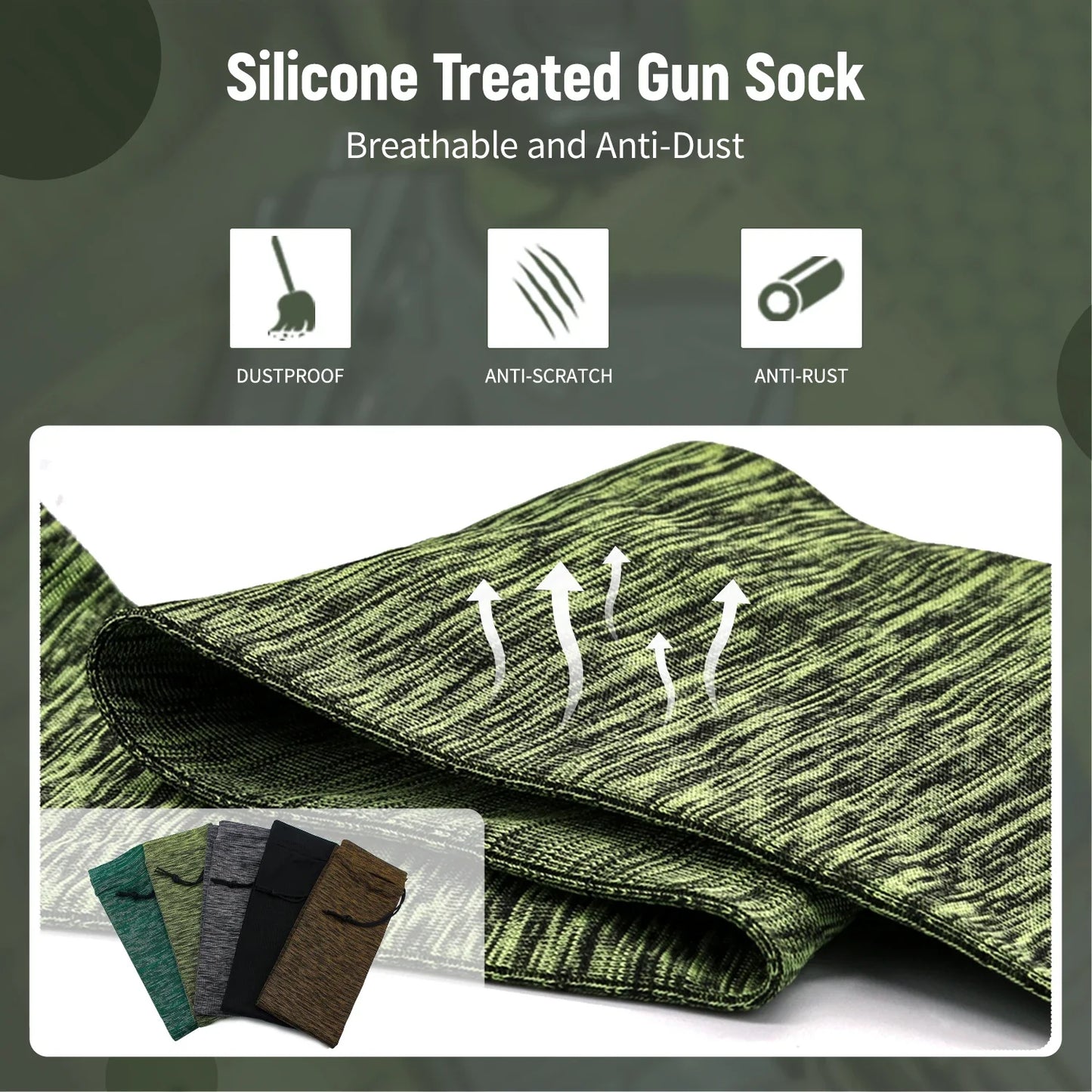 5-Pack Silicone Treated Gun Socks 55” x 3.9” – Stretch Knit Rifle Storage Covers for Hunting & Shooting Protection Sleeves