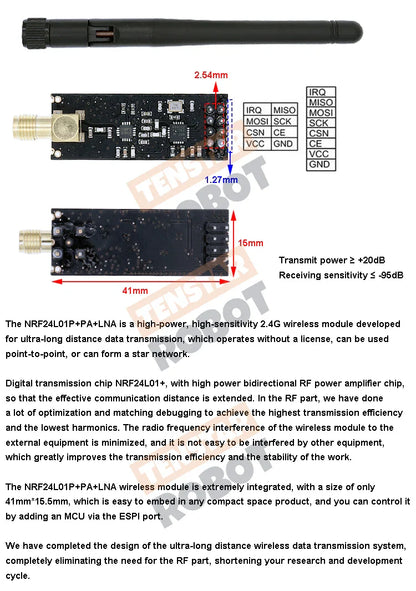 NRF24L01+PA+LNA 2.4GHz Wireless Module — Long-Distance 1100m Transmission with Antenna
