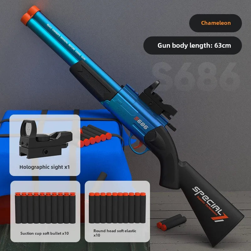 Toy Gun S686 Rifle – Double Barreled Airsoft Launcher with Dual Soft Bullets, Outdoor Sports Shotgun for Kids