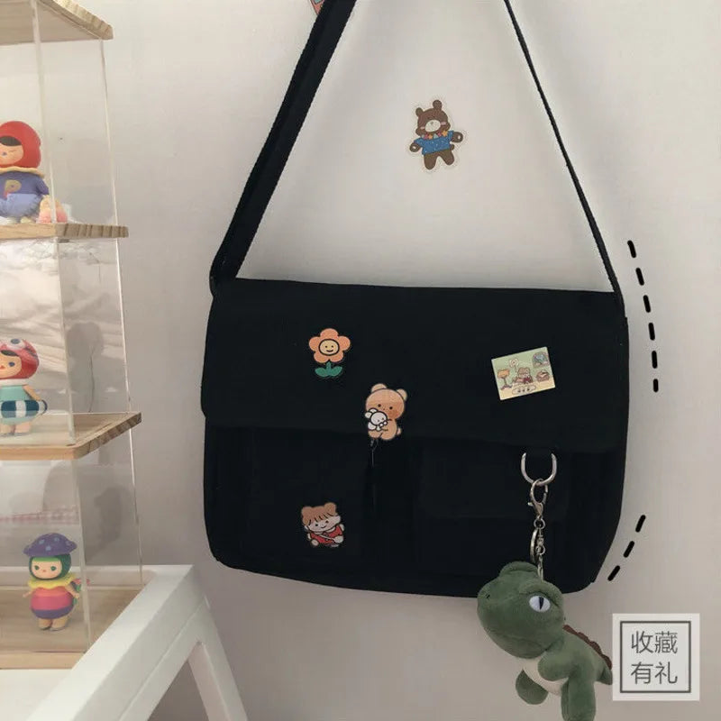 Women’s Casual Canvas Messenger Bag – Simple Printed Shoulder Satchel for School & Everyday Use