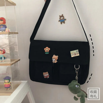 Women’s Casual Canvas Messenger Bag – Simple Printed Shoulder Satchel for School & Everyday Use