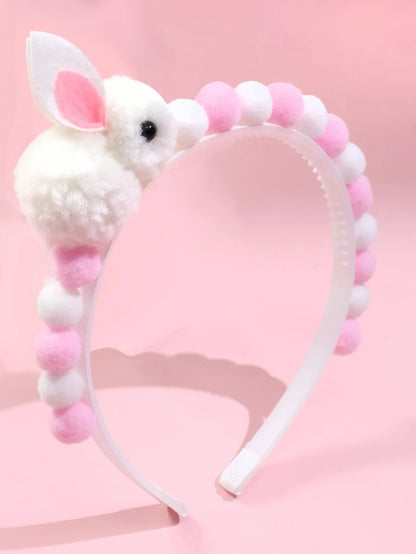 Girls’ Bunny Ear Fur Ball Headband - Cute Winter Hair Accessory for Kids