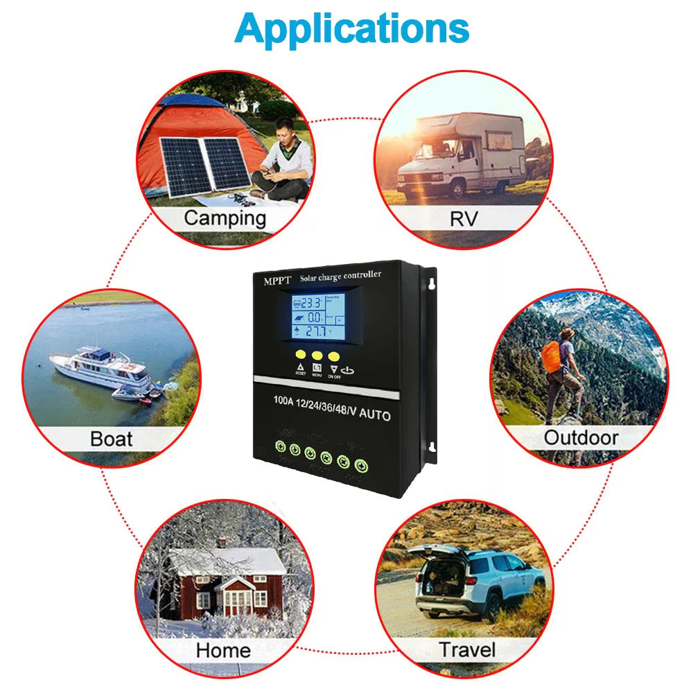 Y&H MPPT Solar Charge Controller 60A 80A 100A — 12V/24V/36V/48V Battery Regulator for Lead-Acid & Lithium