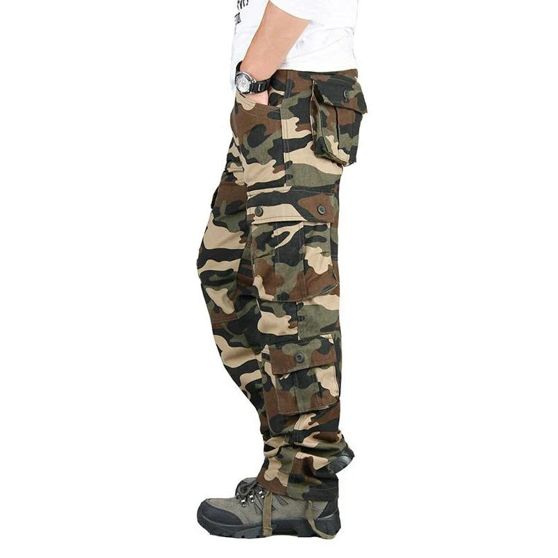 Men’s Tactical Cargo Pants - Cotton Outdoor Work Trousers Camo Hiking Pants Multi-Pocket Casual Military Style