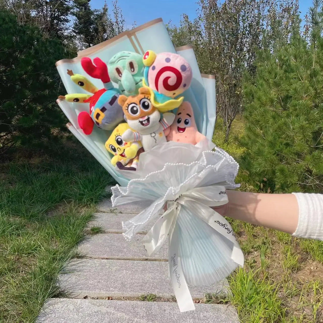 SpongeBob SquarePants Plush Set – Patrick Star, Gary & Squidward Tentacles Handmade Flower Bouquet Toys, Perfect Christmas, Birthday & Graduation Gift