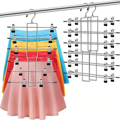 6-Layer Metal Clothes Hanger – Non-Slip Skirt & Trouser Rack with Clips for Clothing Storage