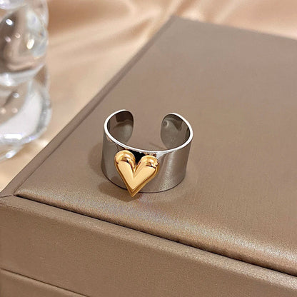 Greatera Stainless Steel Heart Cuff Ring – Wide Thick Statement Jewelry for Women & Men, European American Style