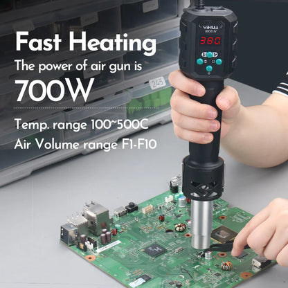 YIHUA Micro Hot Air Gun 8858IV – 700W Adjustable Temp LCD Digital Heat Gun for Soldering, BGA & IC Rework