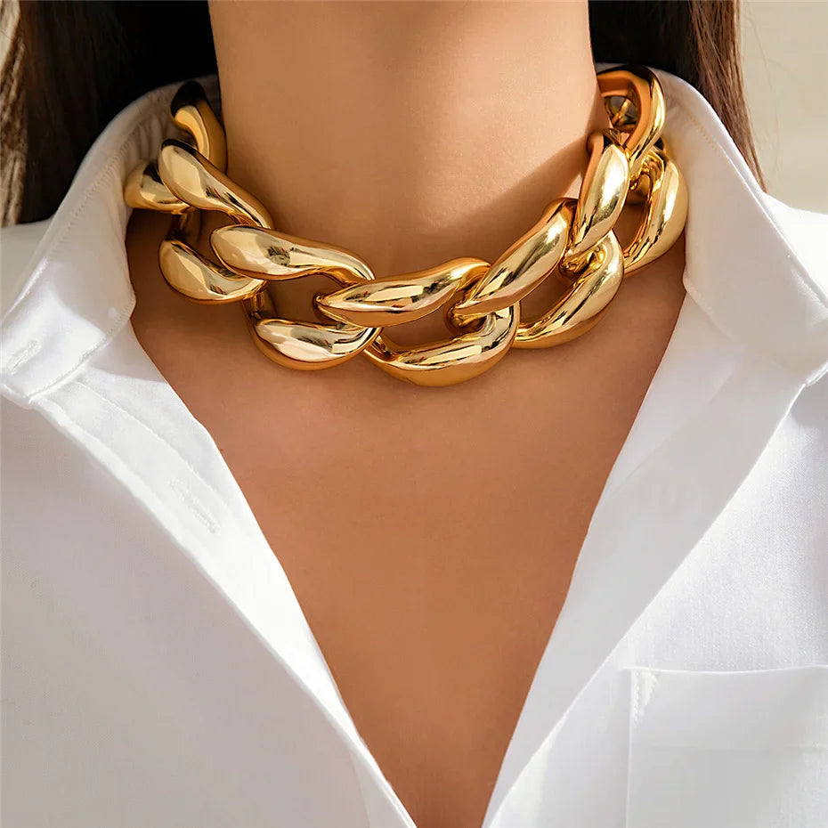 Exaggerated Plastic CCB Chunky Chain Necklace – Vintage Goth Twisted Lock, Thick Choker, Grunge Jewelry for Women & Men, Steampunk Style